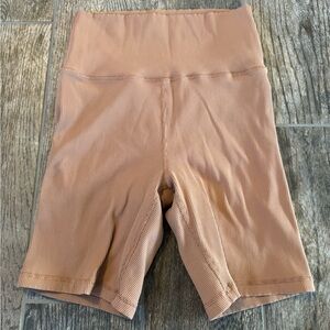 Offline by Aerie High-Waisted Ribbed Bike Shorts in Tan